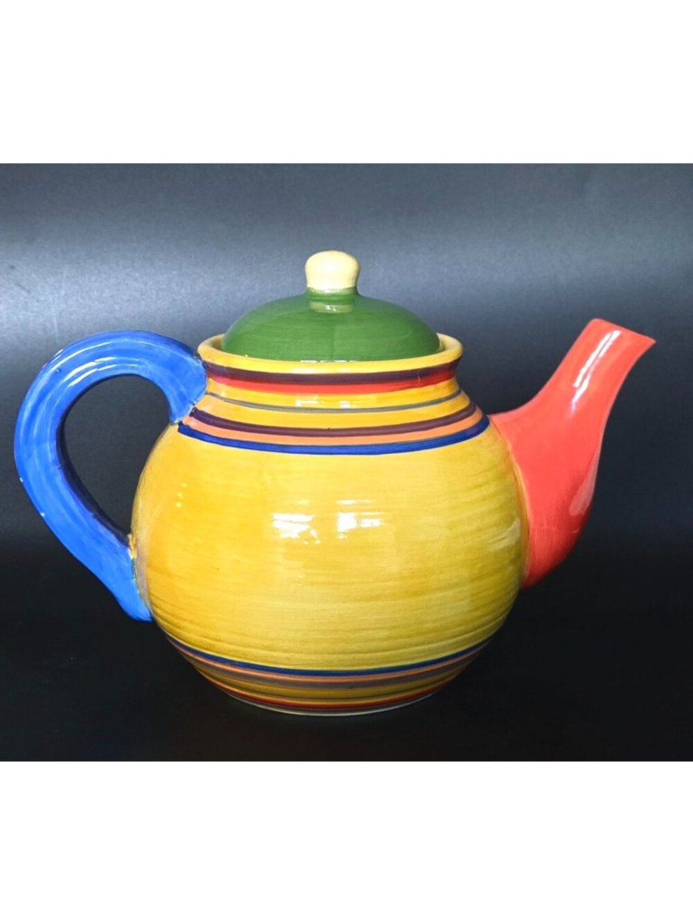 Hand-Painted Santa Fe Ceramic Teapot Multicolor Stripes, PACIFIC RIM